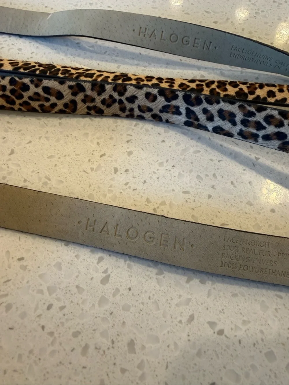 Halogen Trouser Fit Leopard Haircalf Belt Gold Buckle Animal Print Waist Belt